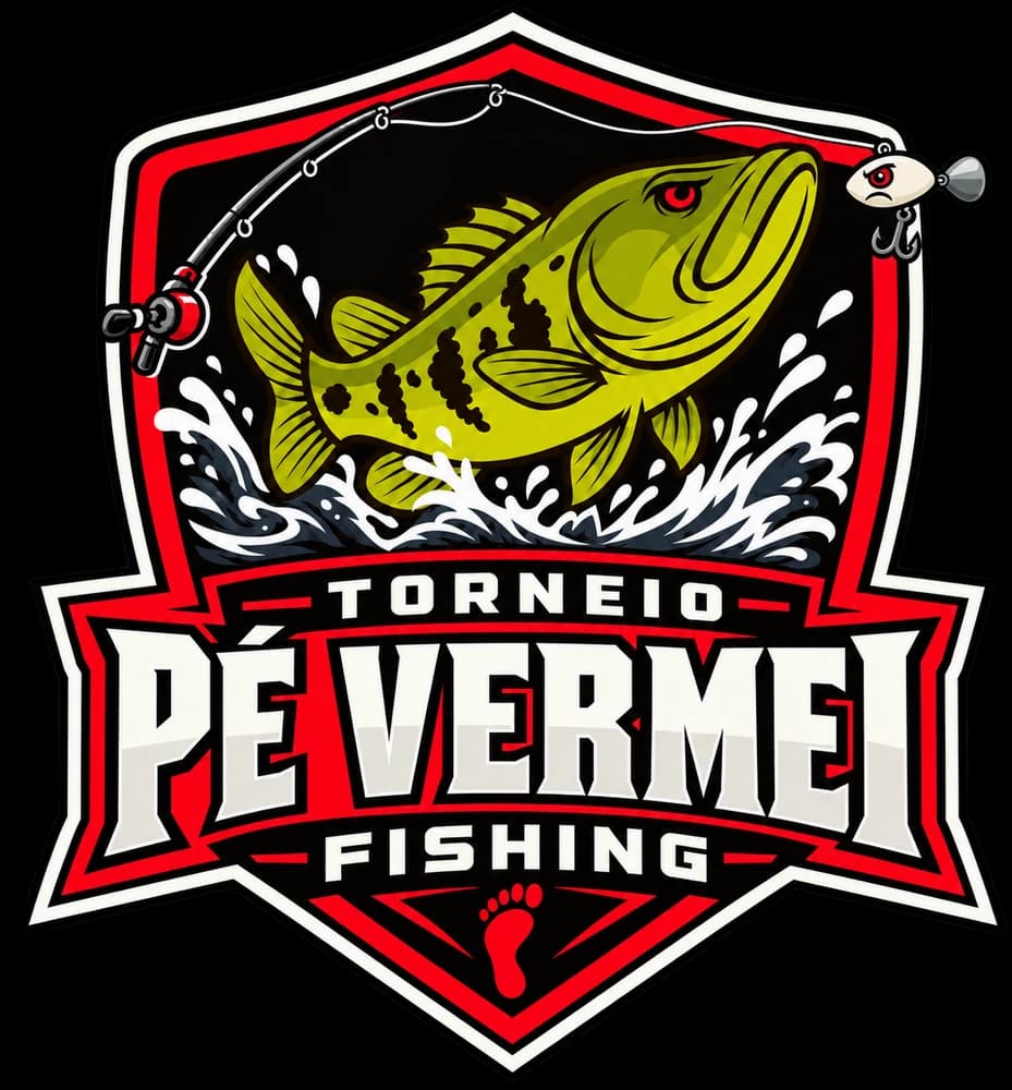 Escudo do Torneio Pé Vermei Fishing com tucunaré saltando