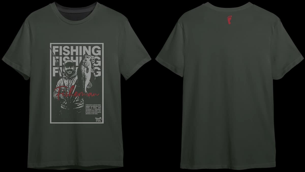 Camiseta Fisherman verde-musgo, frente e costas