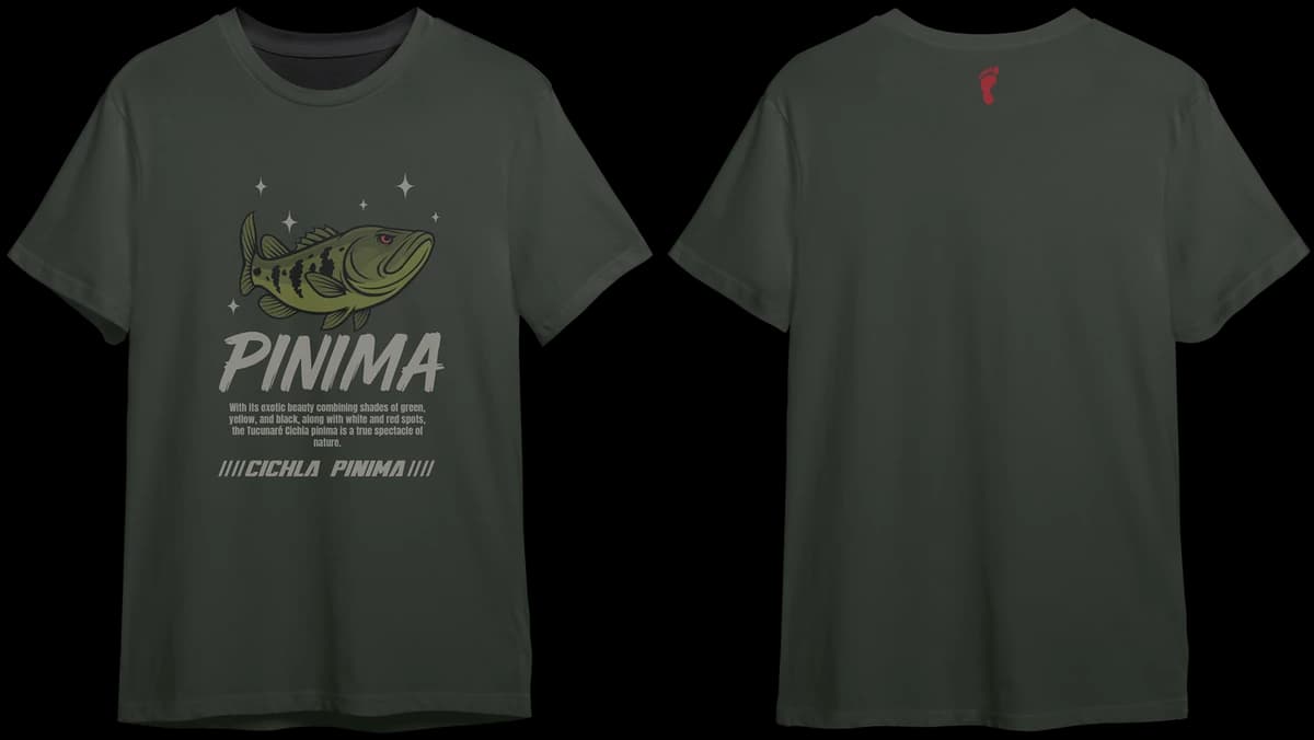Camiseta Pinima verde-musgo, frente e costas